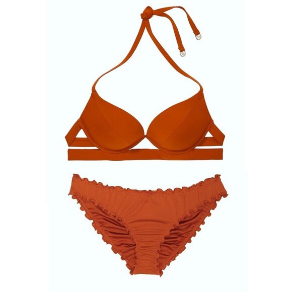 38C/L Victoria Secret Swim Hottie Push Up Top Bikini Set Ruffle Cheeky Bottom - Picture 2 of 13
